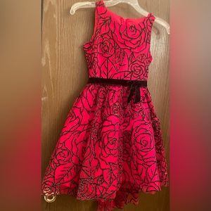 Rare Editions Girls Sz-10 Fancy Red w/Black Floral Pattern Gown Dress